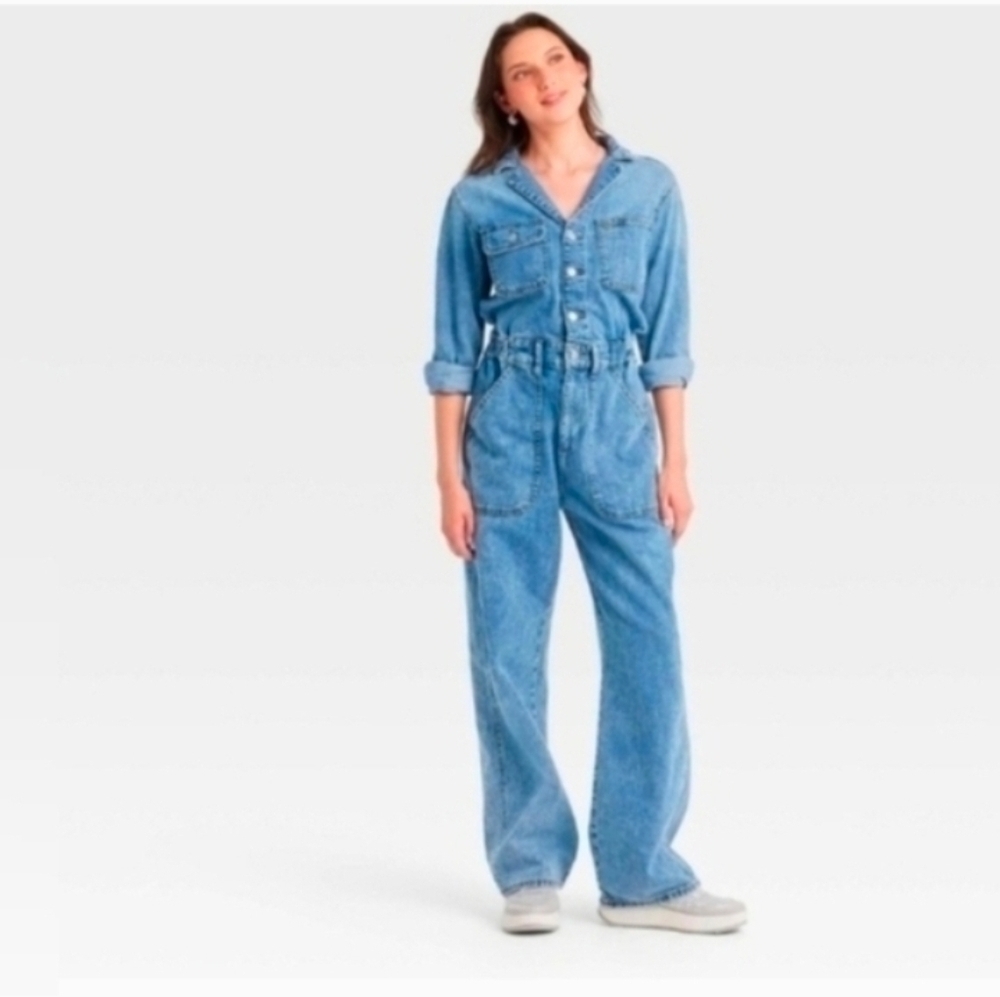 Universal Thread Women's Long Sleeve Utility Baggy Denim Jumpsuit - Picture 5 of 8